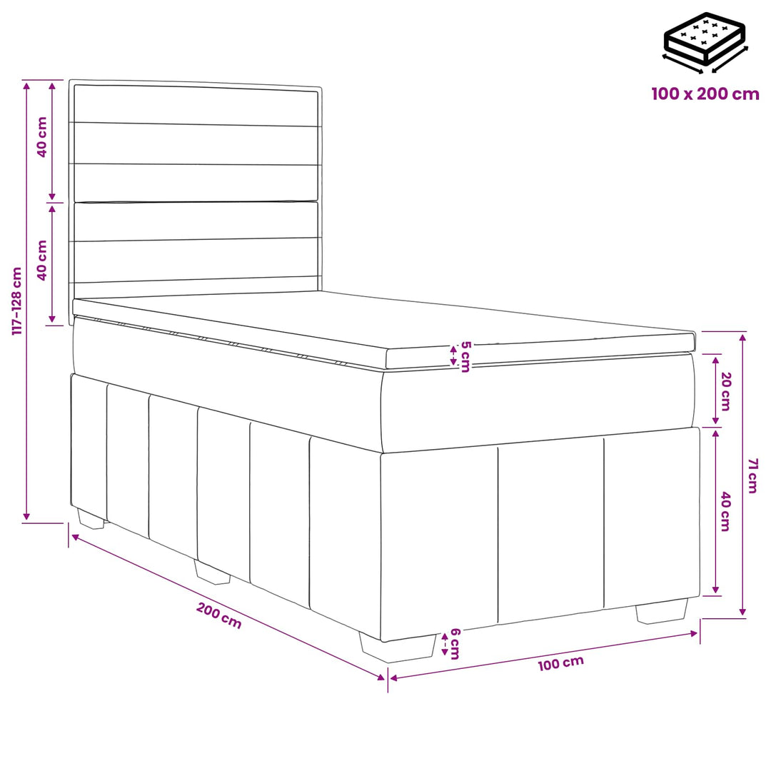 Boxmadras med topmadras Lysegrå 100 x 200 cm Stof