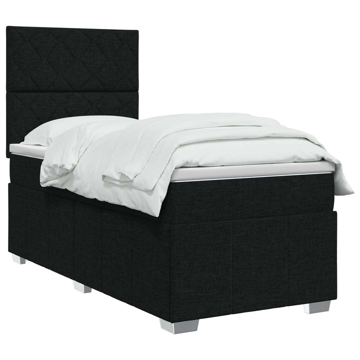 Boxmadras med topmadras med hovedgærde Sort 100 x 200 cm Stof