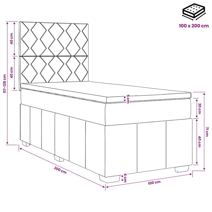Boxmadras med topmadras med hovedgærde Sort 100 x 200 cm Stof