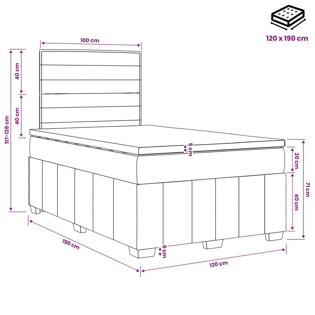 Boxmadras med topmadras Lysegrå 120 x 190 cm Stof