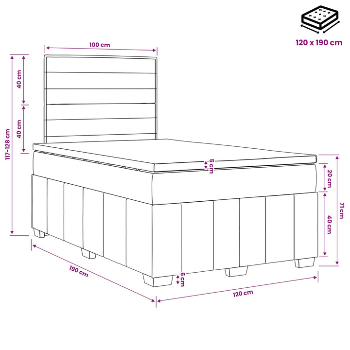 Boxmadras med topmadras Lysegrå 120 x 190 cm Stof