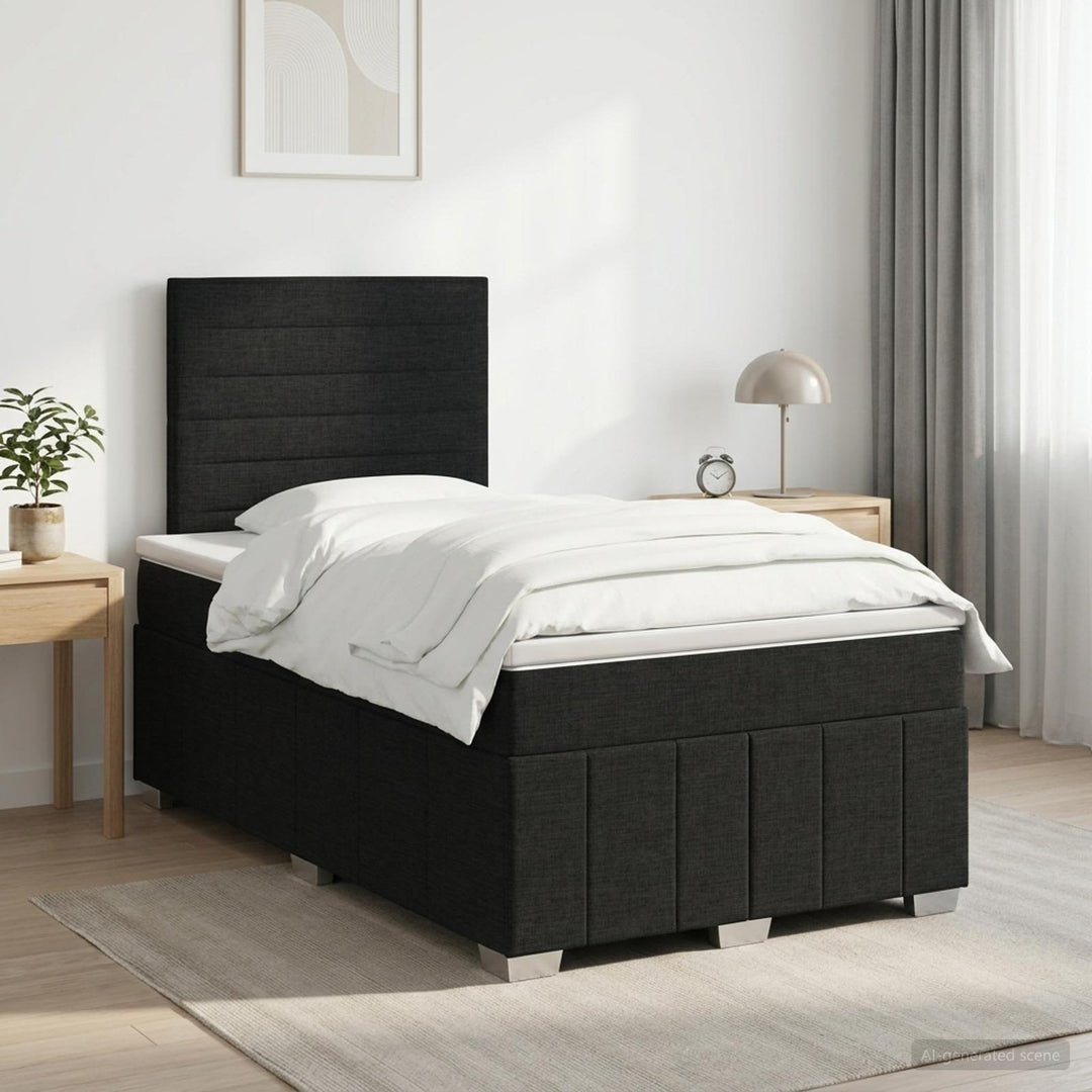 Boxmadras med topmadras med hovedgærde Sort 120 x 190 cm Stof