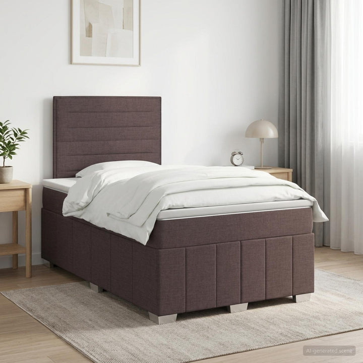 Boxmadras med topmadras Mørk Brun 120 x 190 cm Stof