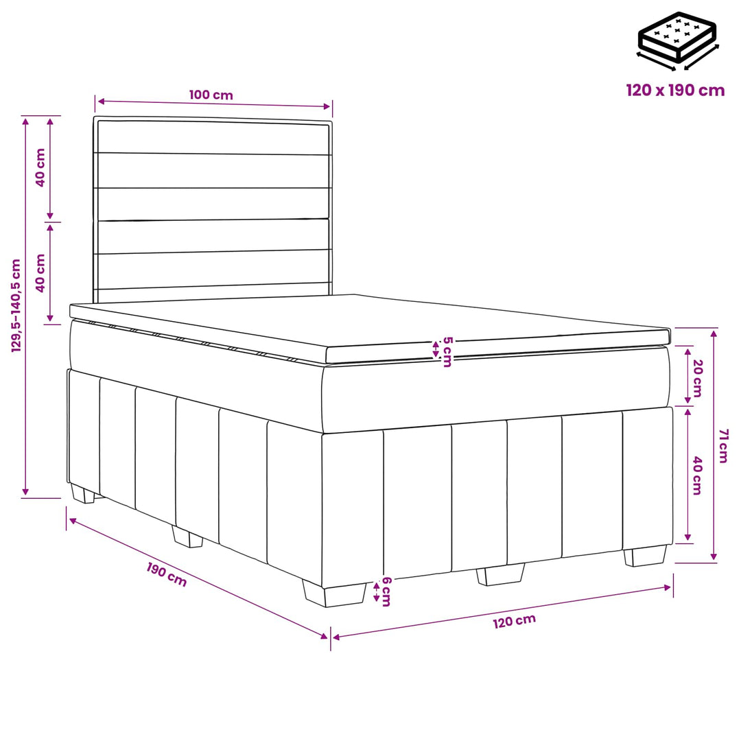 Boxmadras med topmadras Mørk Brun 120 x 190 cm Stof