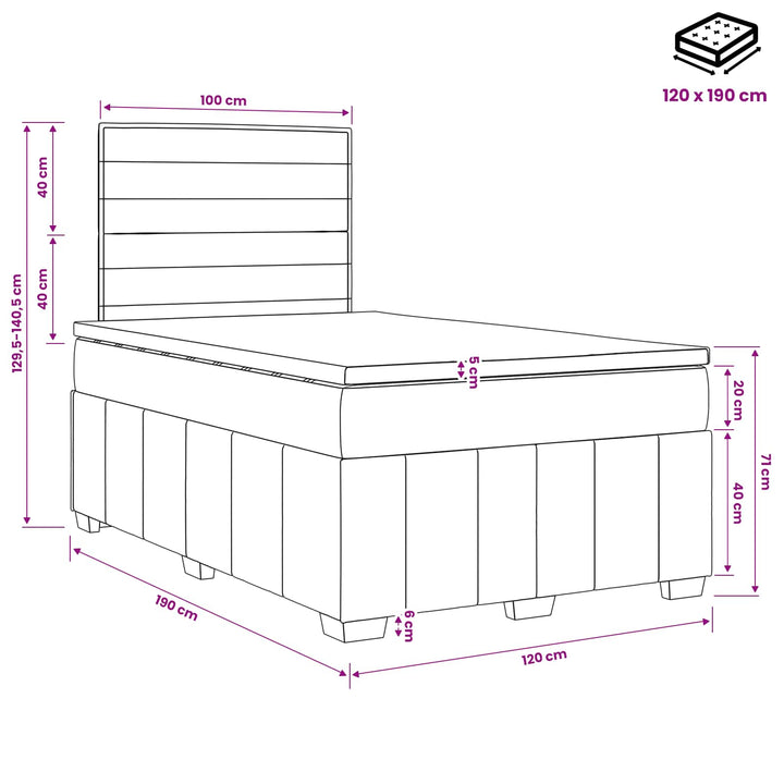 Boxmadras med topmadras Mørk Brun 120 x 190 cm Stof