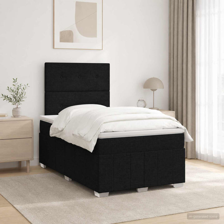 Boxmadras med topmadras med hovedgærde Sort 120 x 190 cm Stof
