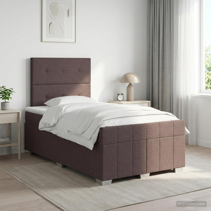 Boxmadras med topmadras Mørk Brun 120 x 190 cm Stof