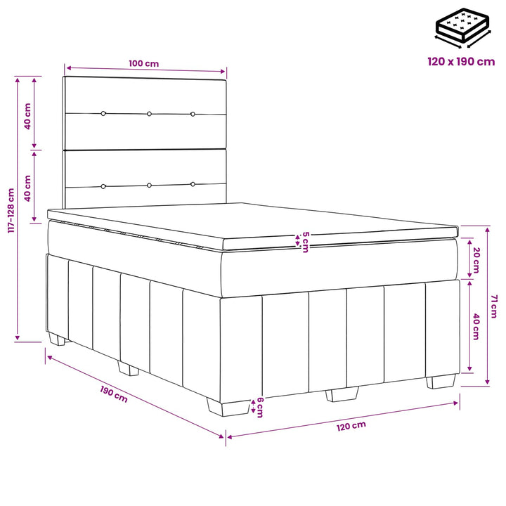 Boxmadras med topmadras Cremefarvet 120 x 190 cm Stof