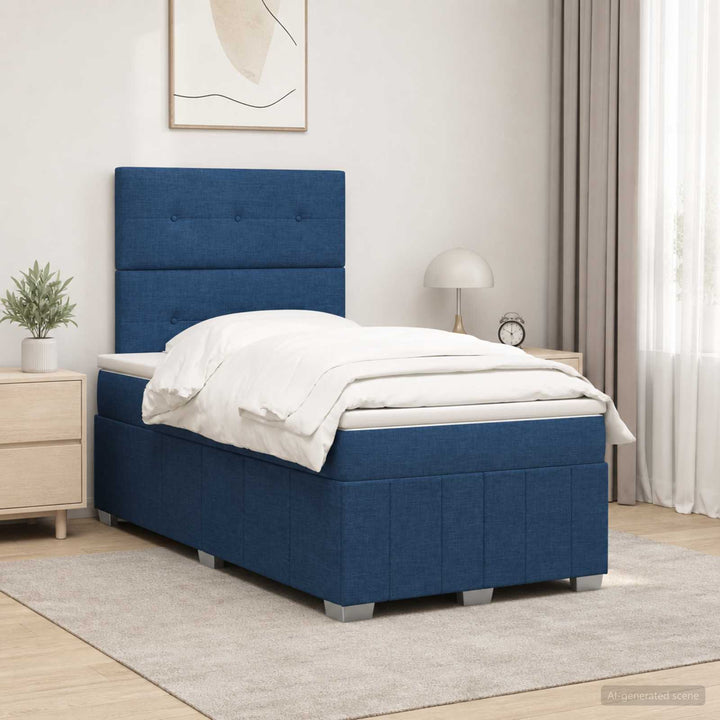 Boxmadras med topmadras med hovedgærde Blå 120 x 190 cm Stof
