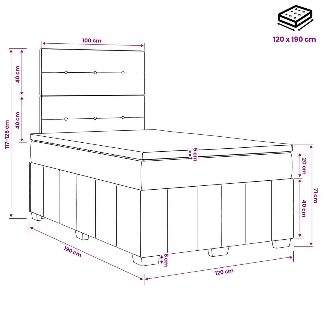 Boxmadras med topmadras med hovedgærde Blå 120 x 190 cm Stof