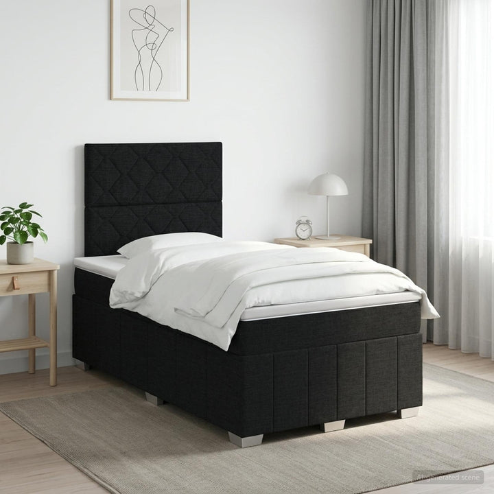 Boxmadras med topmadras med hovedgærde Sort 120 x 190 cm Stof