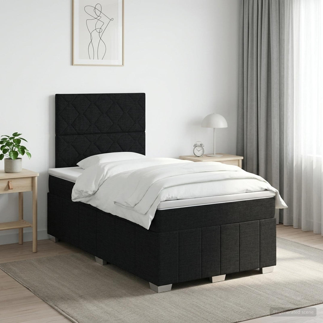 Boxmadras med topmadras med hovedgærde Sort 120 x 200 cm Stof
