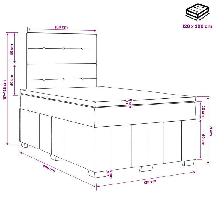 Boxmadras med topmadras Cremefarvet 120 x 200 cm Stof
