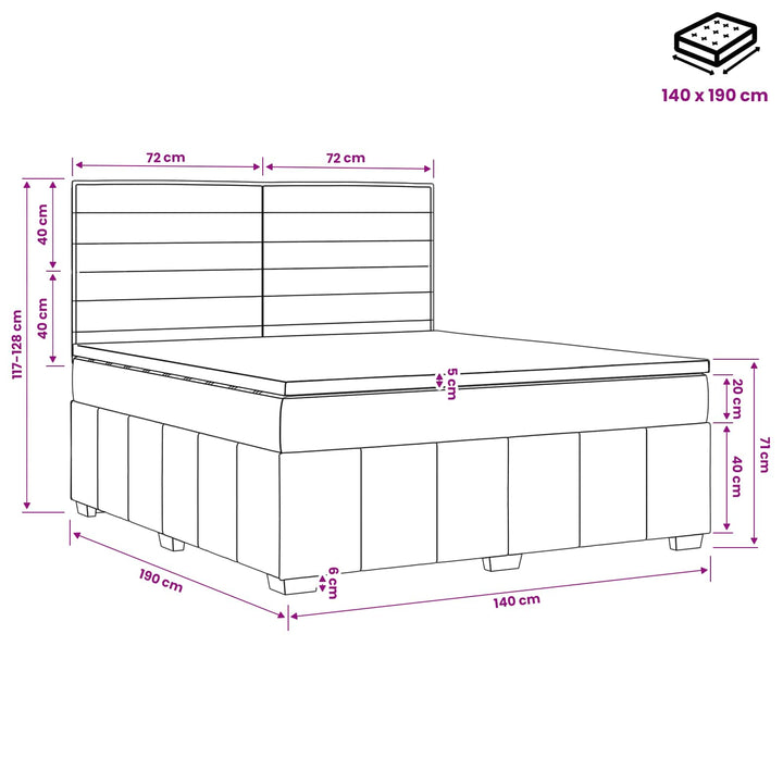 Boxmadras med topmadras Cremefarvet 140 x 190 cm Stof