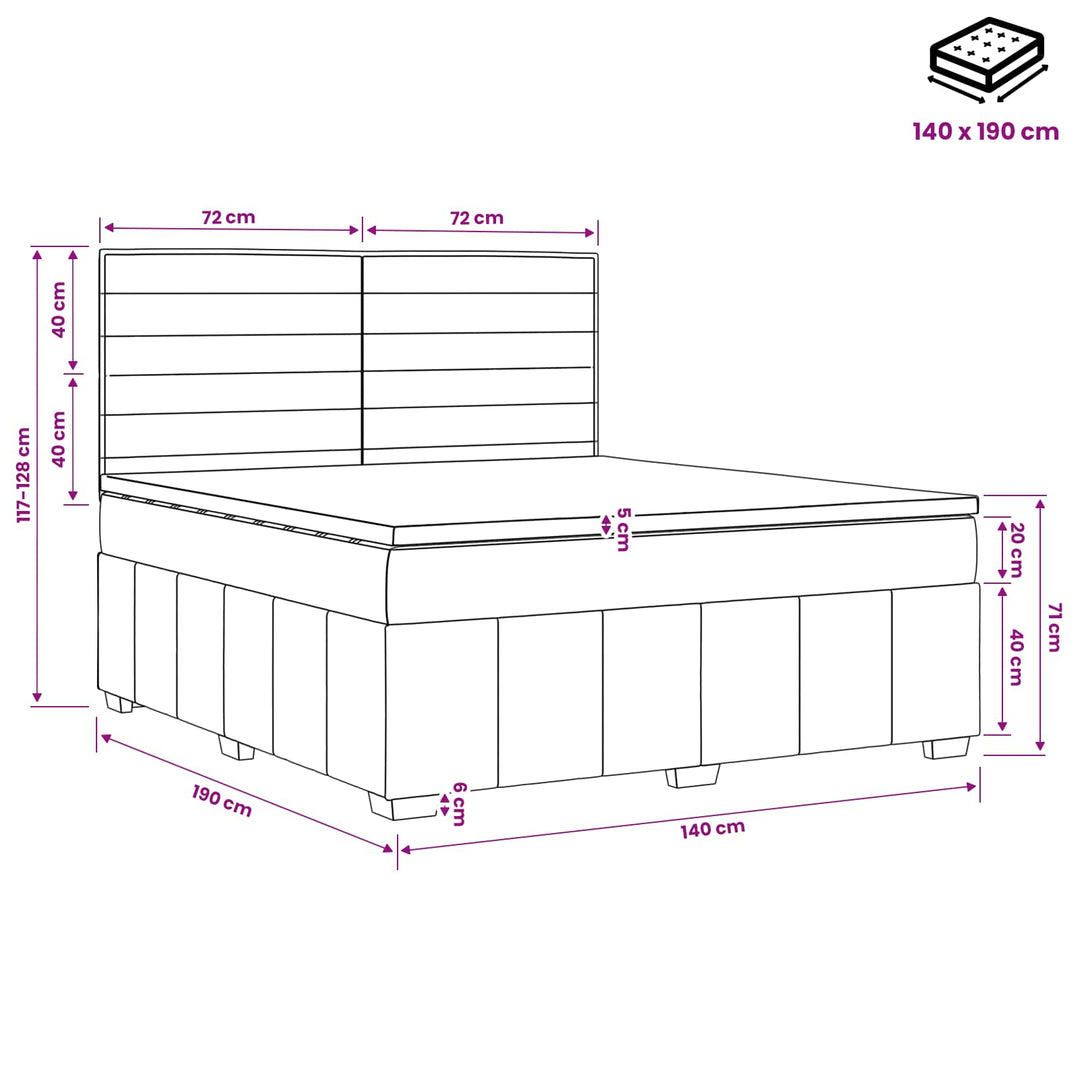 Boxmadras med topmadras med hovedgærde Blå 140 x 190 cm Stof