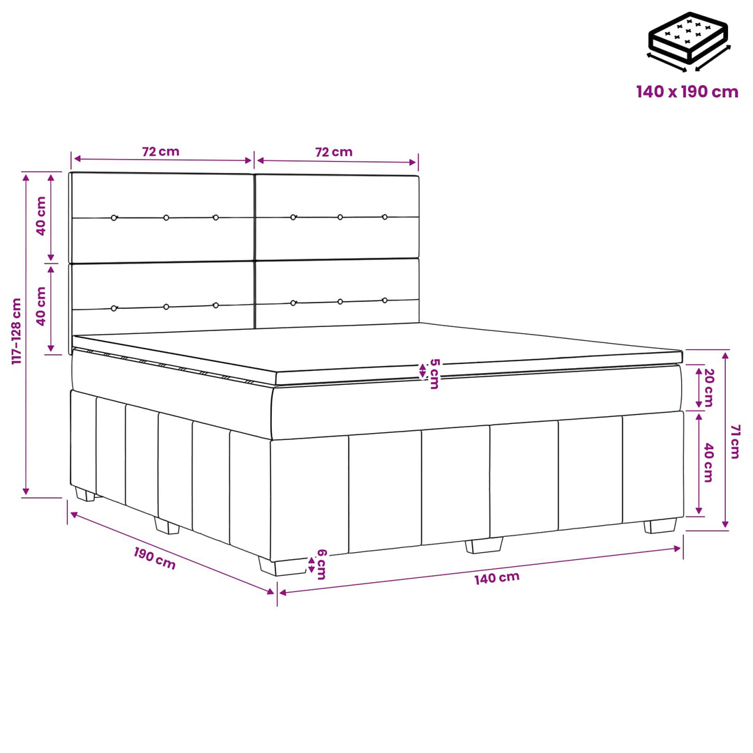 Boxmadras med topmadras Lysegrå 140 x 190 cm Stof