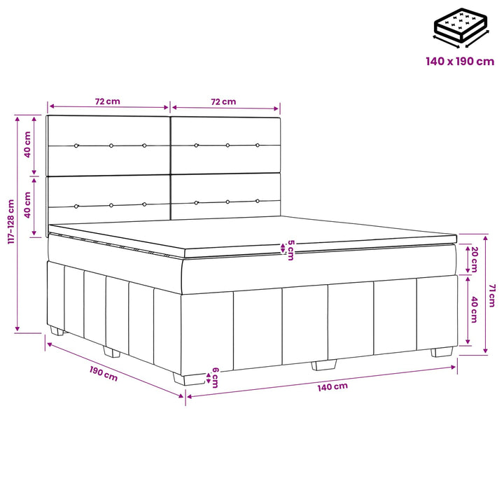 Boxmadras med topmadras Lysegrå 140 x 190 cm Stof
