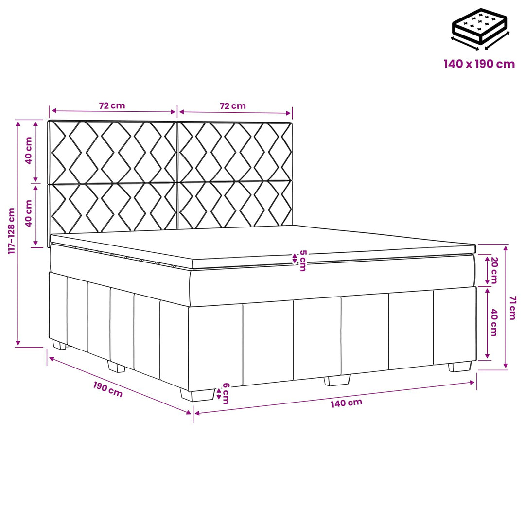 Boxmadras med topmadras Mørkegrå 140 x 190 cm Stof