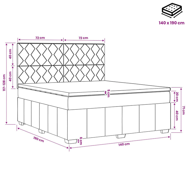 Boxmadras med topmadras med hovedgærde Sort 140 x 190 cm Stof