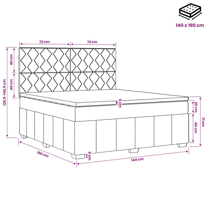 Boxmadras med topmadras Cremefarvet 140 x 190 cm Stof