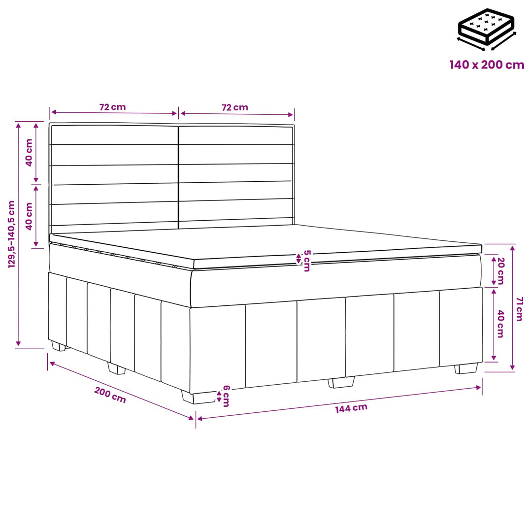 Boxmadras med topmadras Mørk Brun 140 x 200 cm Stof