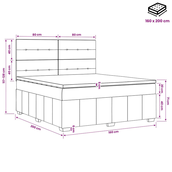 Boxmadras med topmadras Mørk Brun 160 x 200 cm Stof