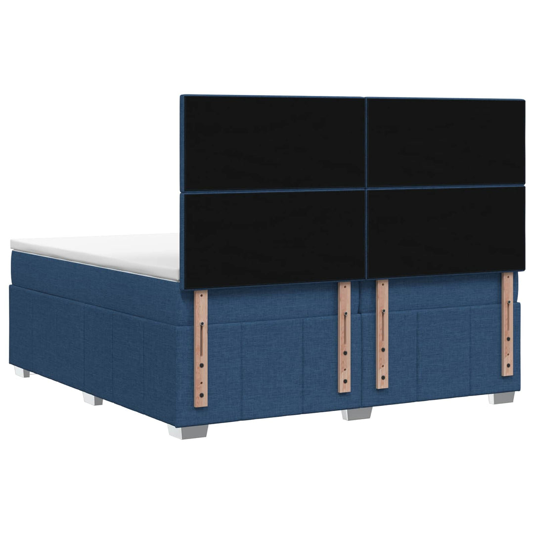 Boxmadras med topmadras med hovedgærde Blå 160 x 200 cm Stof