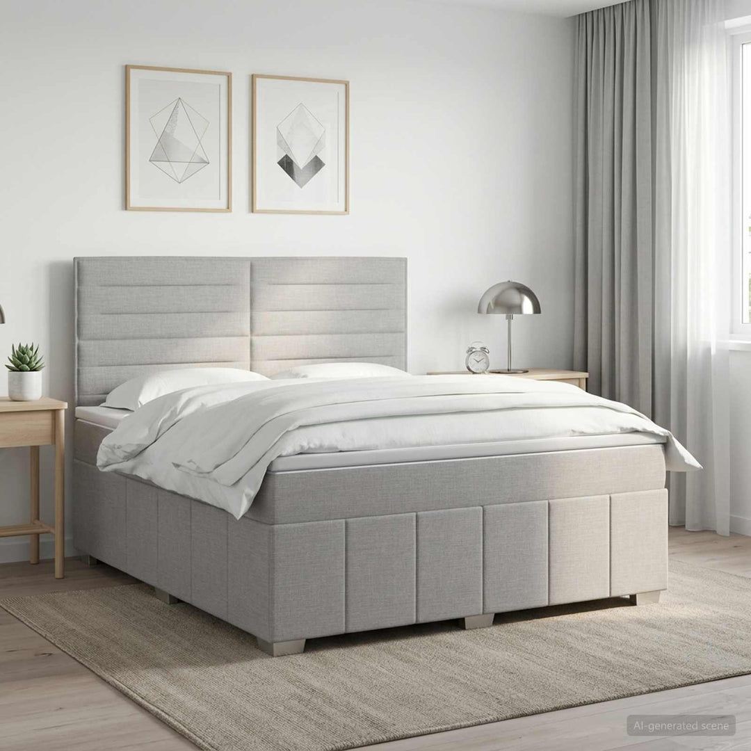 Boxmadras med topmadras Lysegrå 180 x 200 cm Stof
