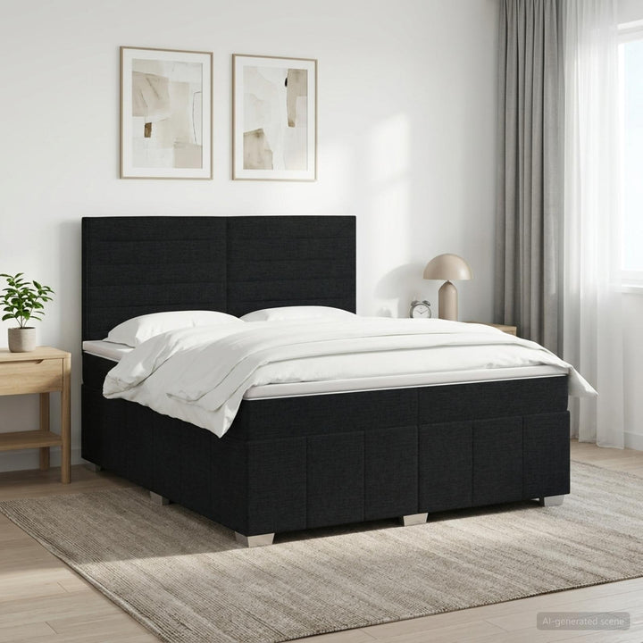 Boxmadras med topmadras med hovedgærde Sort 180 x 200 cm Stof