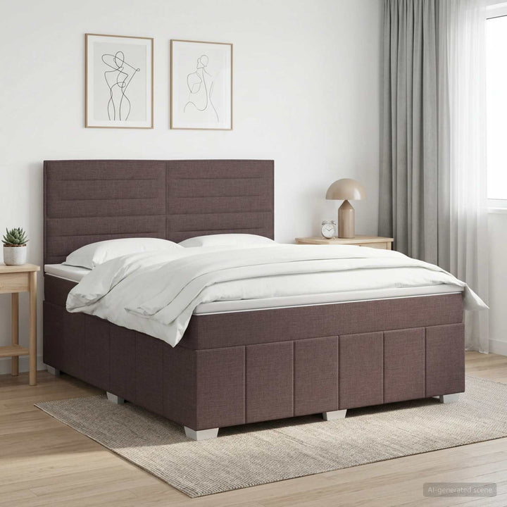 Boxmadras med topmadras Mørk Brun 180 x 200 cm Stof