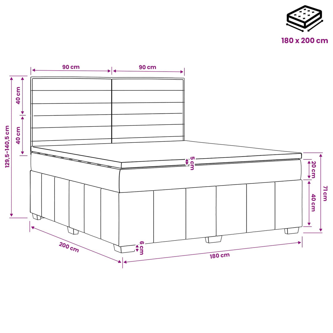 Boxmadras med topmadras Mørk Brun 180 x 200 cm Stof