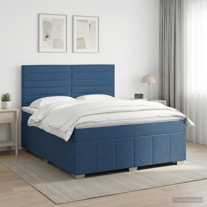 Boxmadras med topmadras med hovedgærde Blå 140 x 190 cm Stof