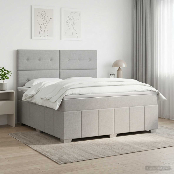 Boxmadras med topmadras Lysegrå 160 x 200 cm Stof