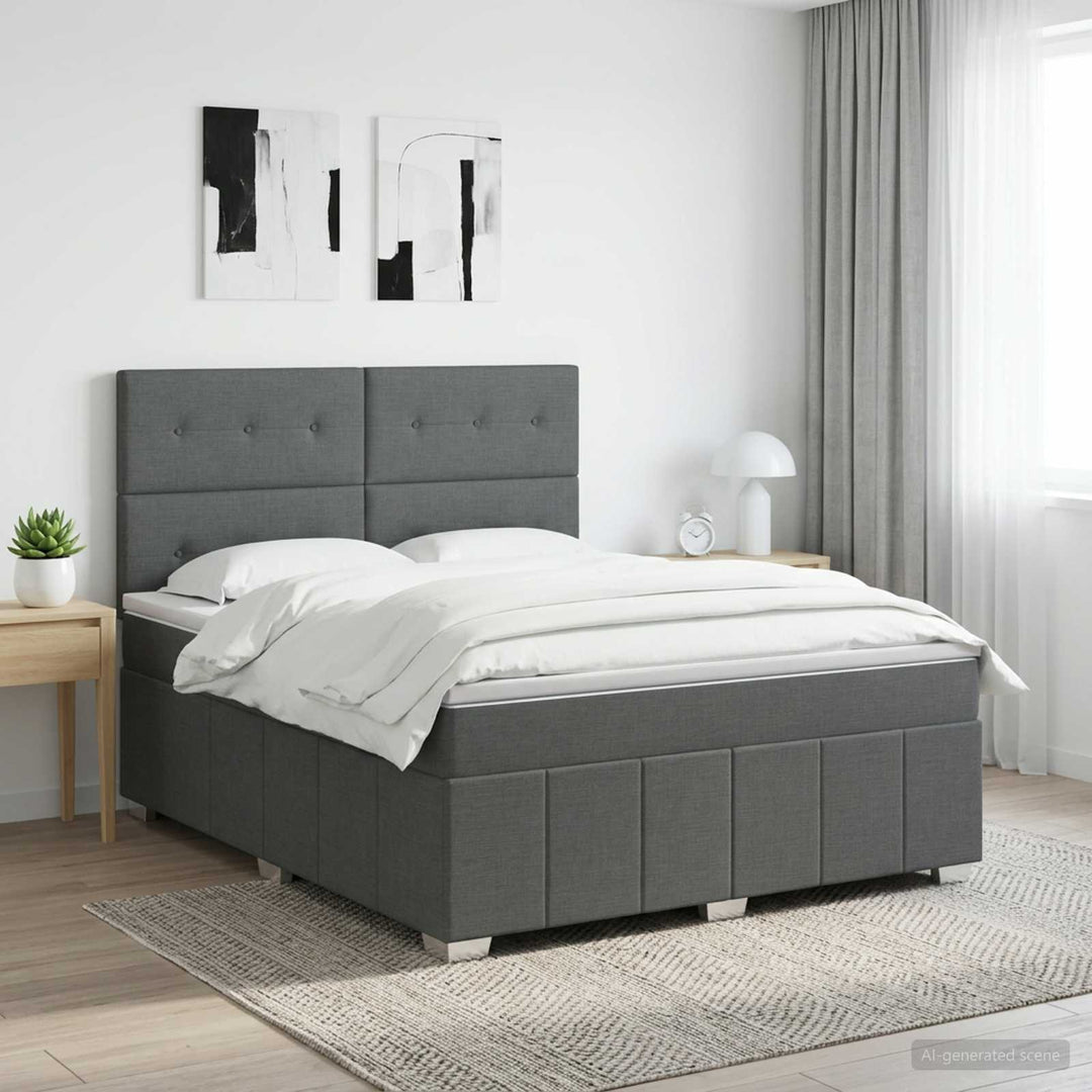 Boxmadras med topmadras Mørkegrå 180 x 200 cm Stof