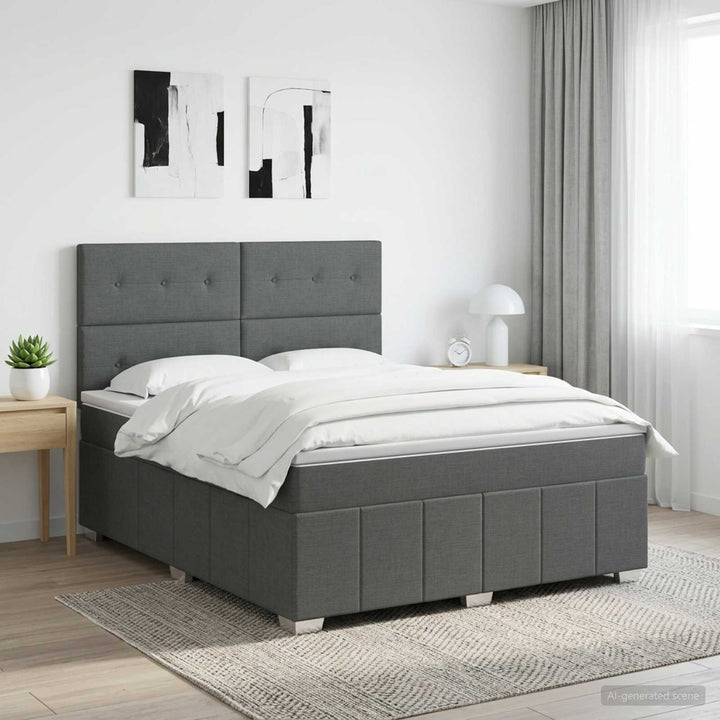 Boxmadras med topmadras Mørkegrå 140 x 200 cm Stof