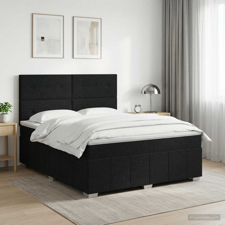 Boxmadras med topmadras med hovedgærde Sort 180 x 200 cm Stof