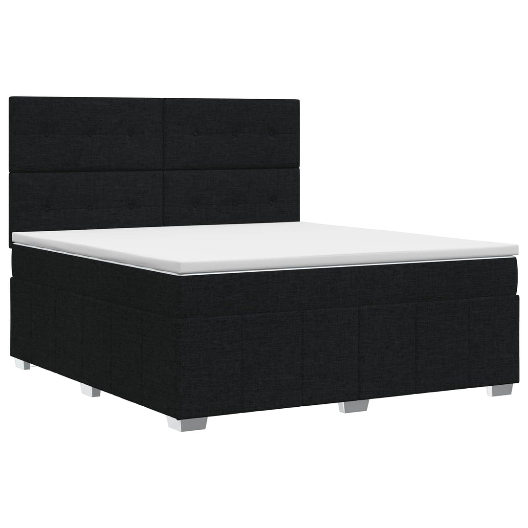Boxmadras med topmadras med hovedgærde Sort 180 x 200 cm Stof