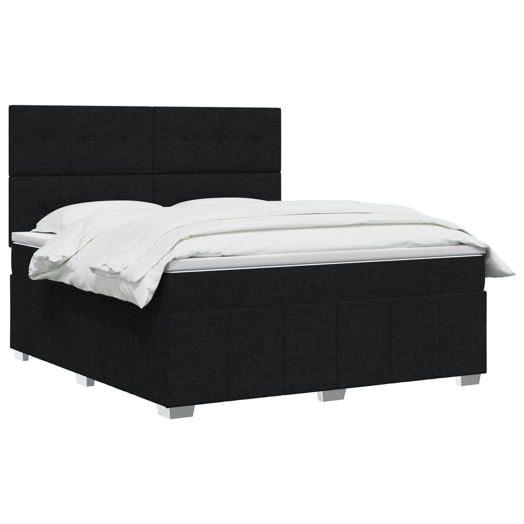 Boxmadras med topmadras med hovedgærde Sort 180 x 200 cm Stof