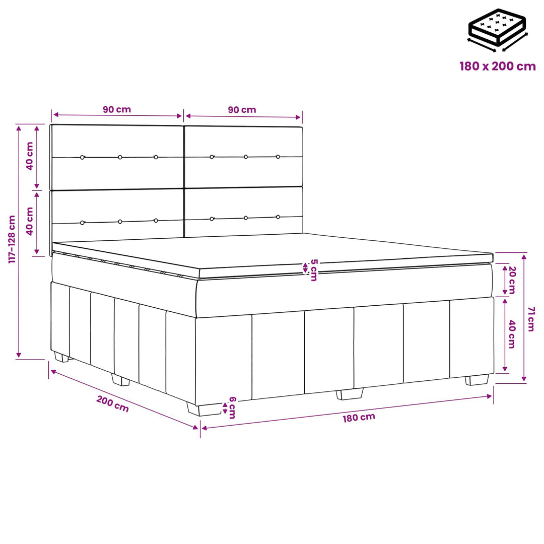 Boxmadras med topmadras Gråbrun 180 x 200 cm Stof