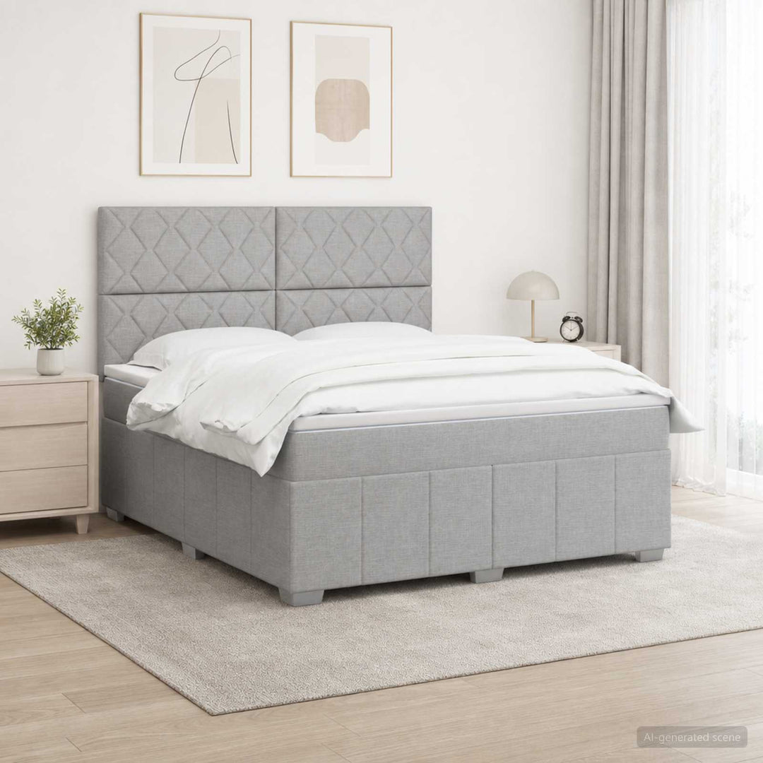 Boxmadras med topmadras Lysegrå 180 x 200 cm Stof