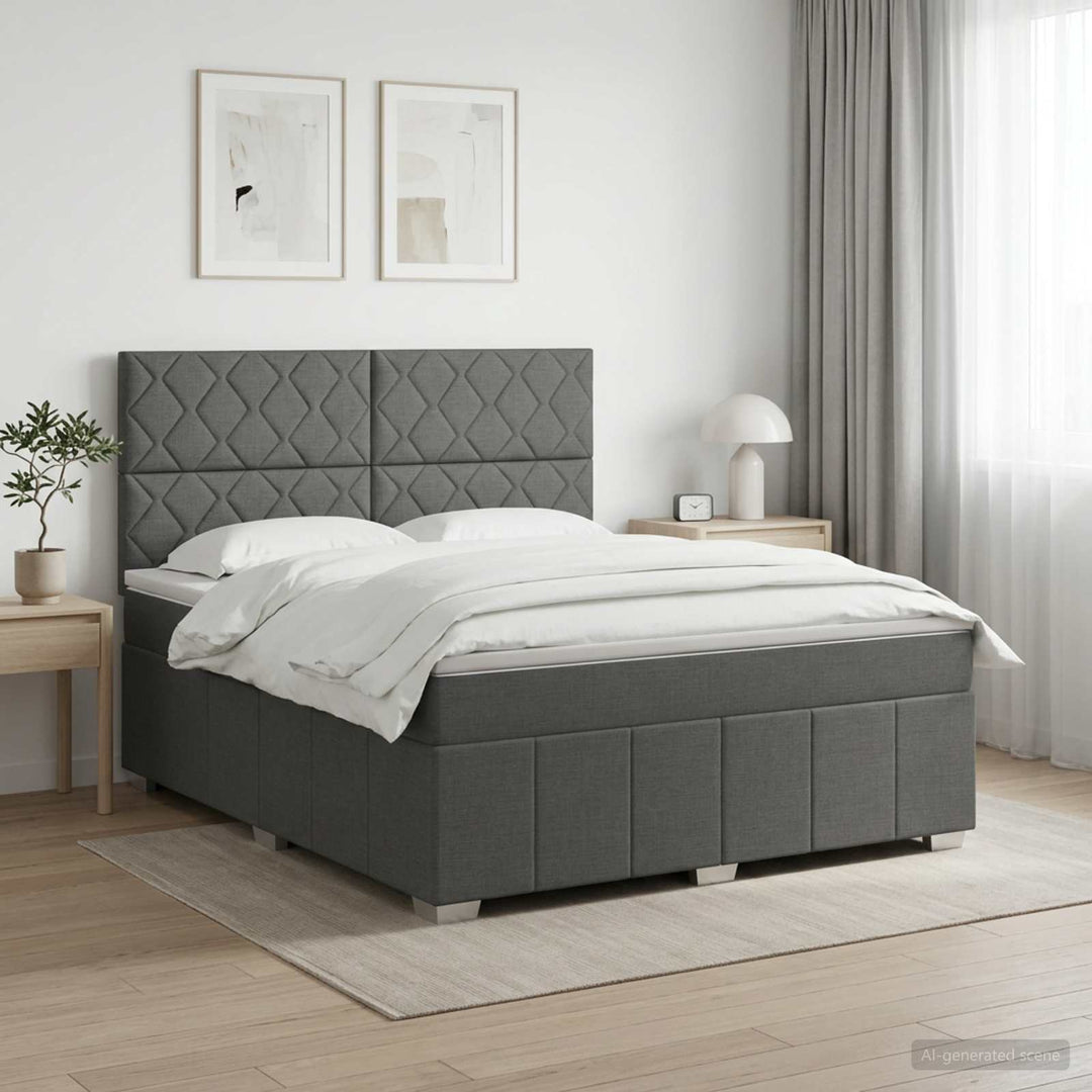 Boxmadras med topmadras Mørkegrå 140 x 200 cm Stof