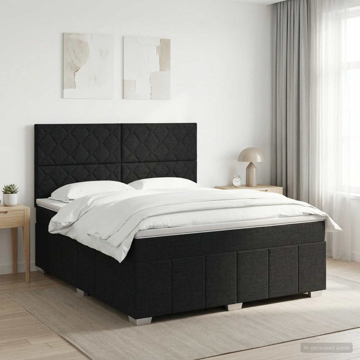 Boxmadras med topmadras med hovedgærde Sort 140 x 190 cm Stof