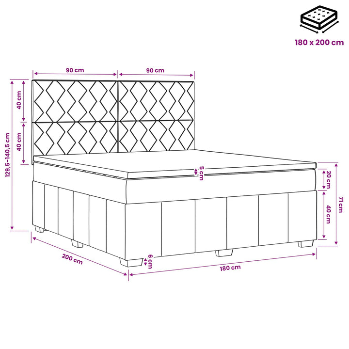 Boxmadras med topmadras med hovedgærde Sort 180 x 200 cm Stof