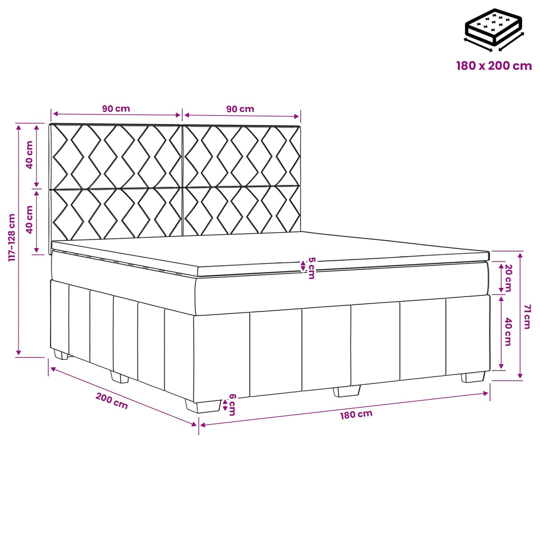 Boxmadras med topmadras Gråbrun 180 x 200 cm Stof