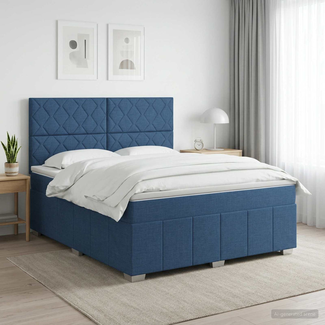 Boxmadras med topmadras med hovedgærde Blå 160 x 200 cm Stof