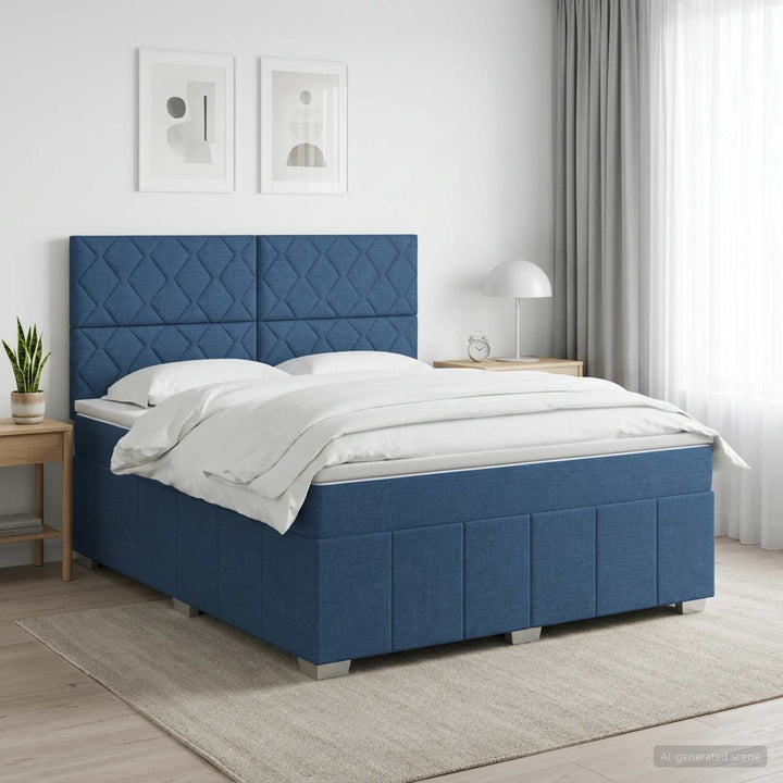 Boxmadras med topmadras med hovedgærde Blå 140 x 190 cm Stof