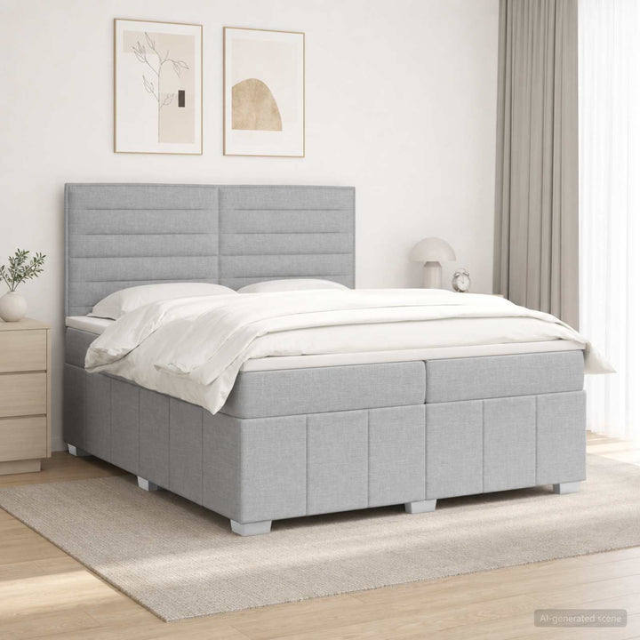 Boxmadras med topmadras Lysegrå 200 x 200 cm Stof