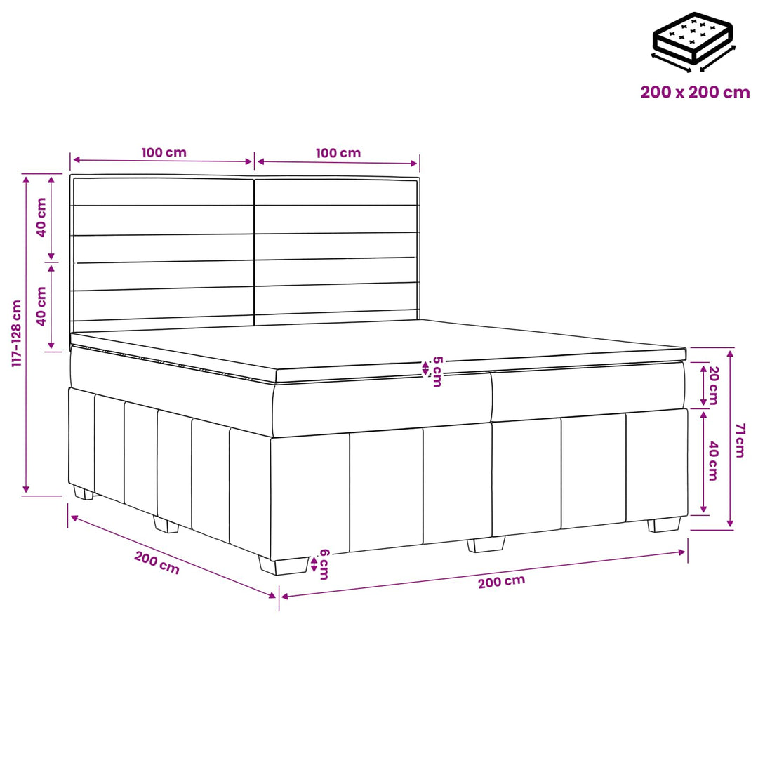 Boxmadras med topmadras Lysegrå 200 x 200 cm Stof
