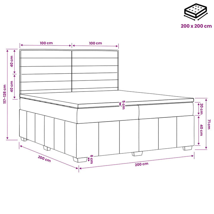 Boxmadras med topmadras Lysegrå 200 x 200 cm Stof