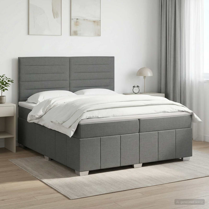 Boxmadras med topmadras Mørkegrå 200 x 200 cm Stof